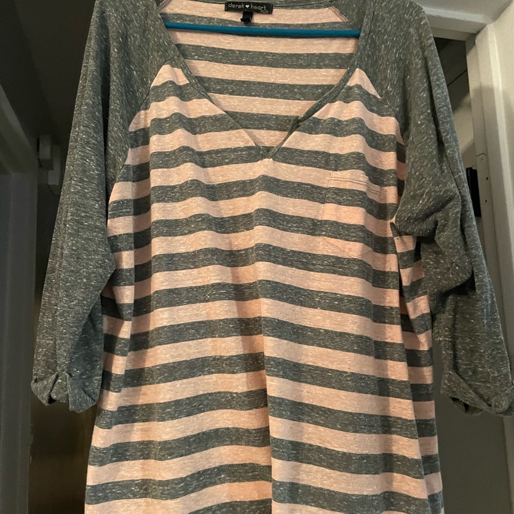 Pink and white striped Derek & heart shirt
